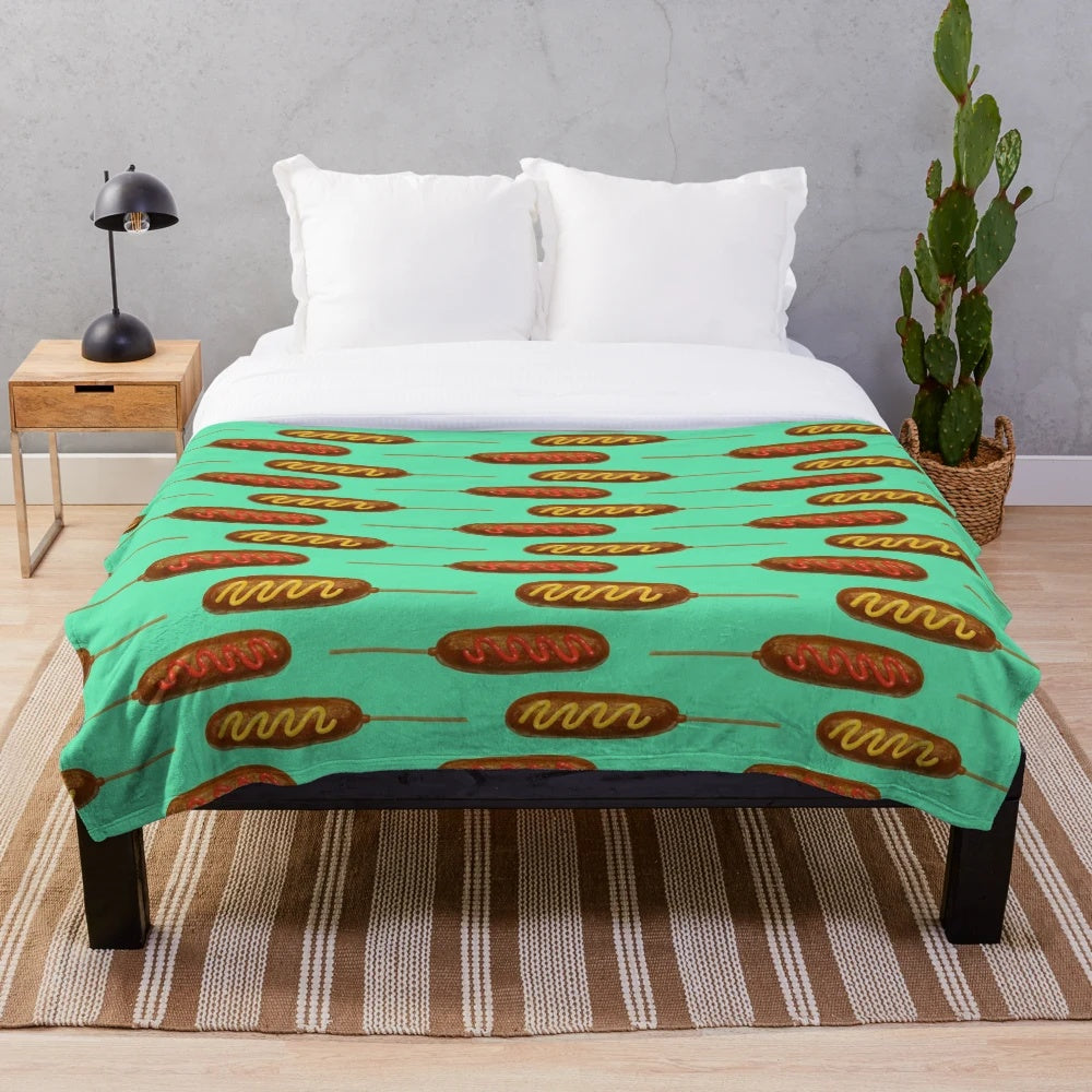 Cozy corn dog themed plush blanket for snack lovers