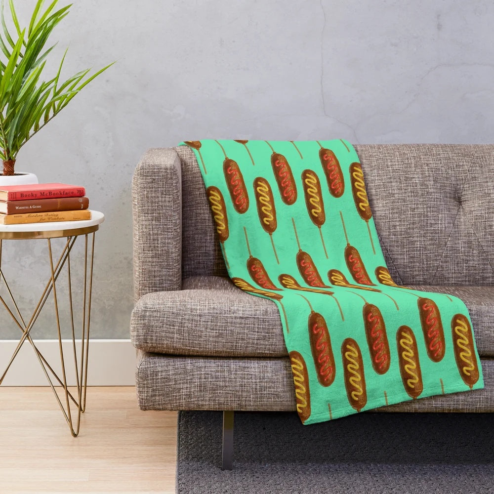 Cozy corn dog themed plush blanket for snack lovers