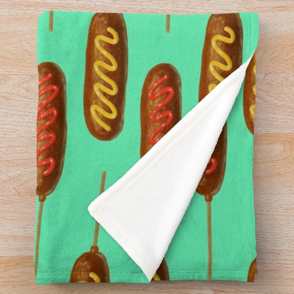Cozy corn dog themed plush blanket for snack lovers