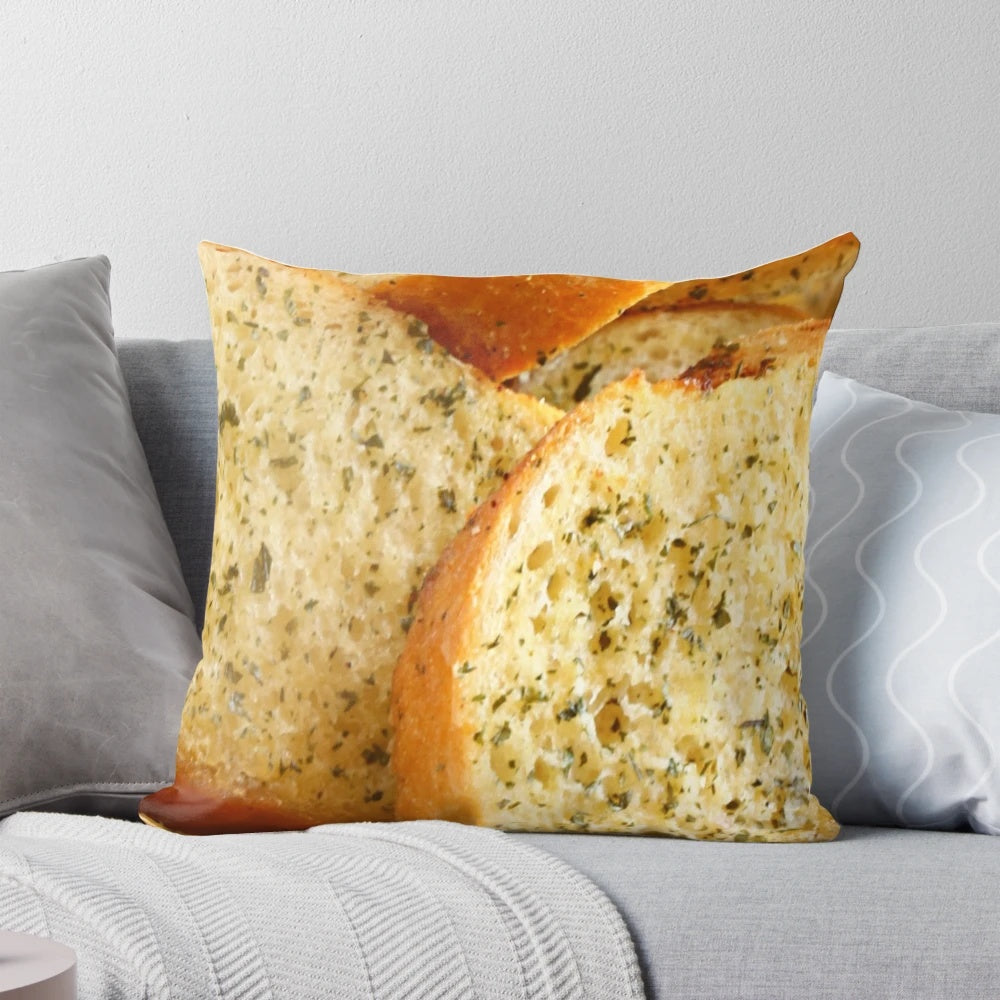 Soft, plush pillow featuring a delicious garlic bread design for anarchist-themed Italian home décor.
