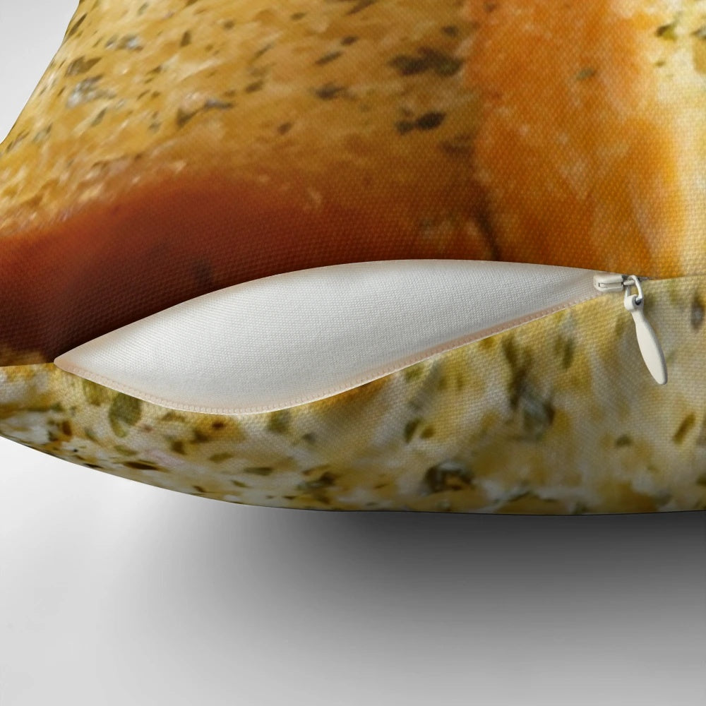 Soft, plush pillow featuring a delicious garlic bread design for anarchist-themed Italian home décor.