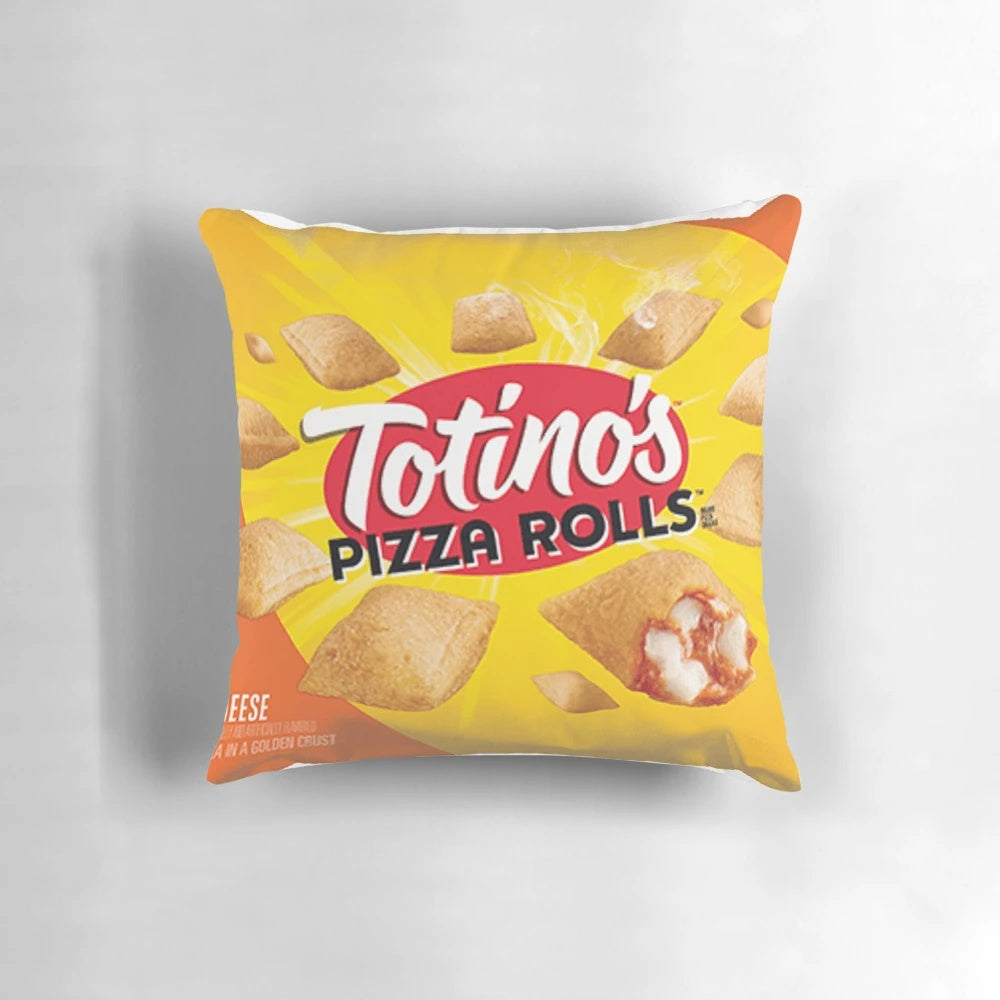 Soft and cozy plush pillow designed with a playful pizza rolls motif