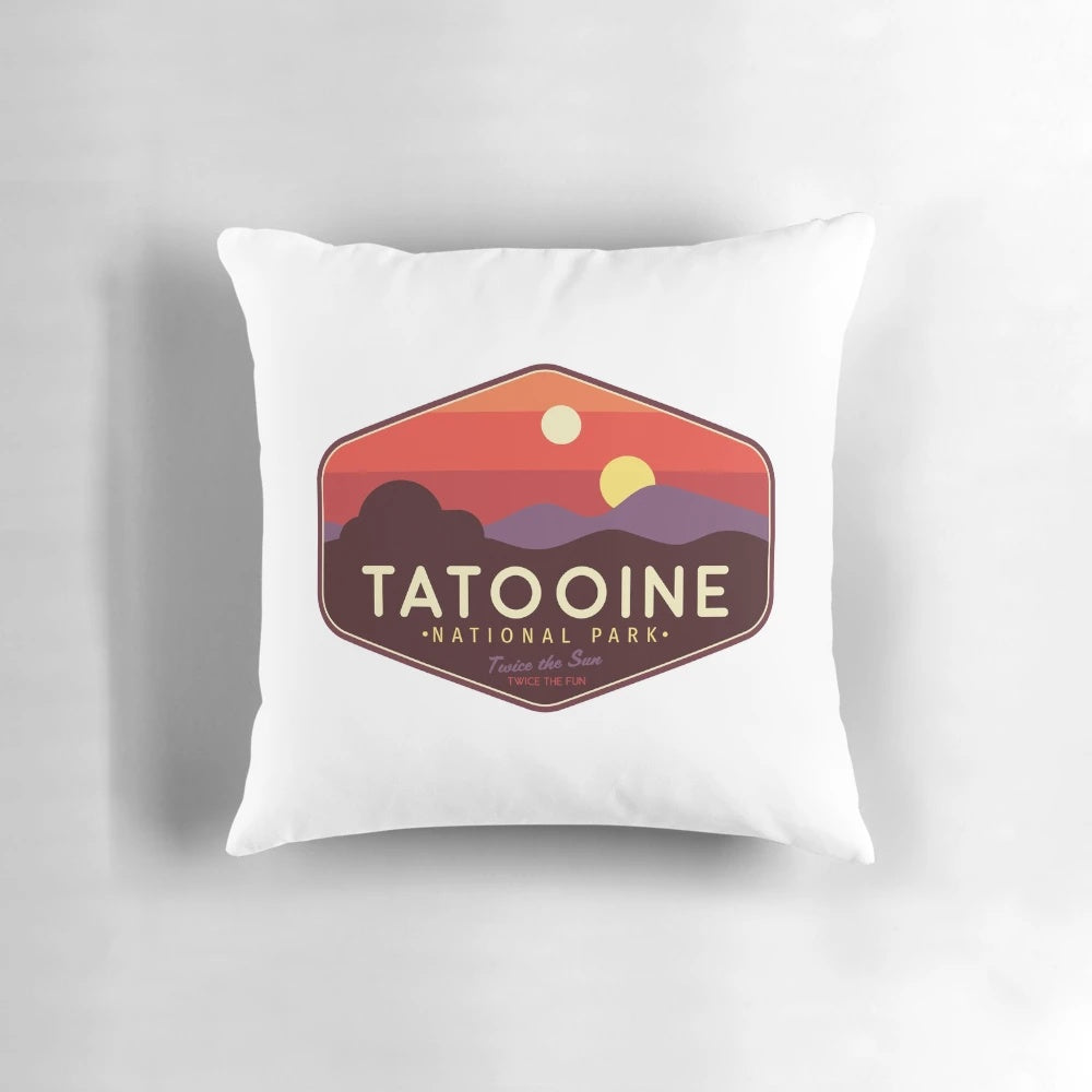 Tatooine Binary Sunset Pillow featuring the iconic Tatooine landscape from the Star Wars universe