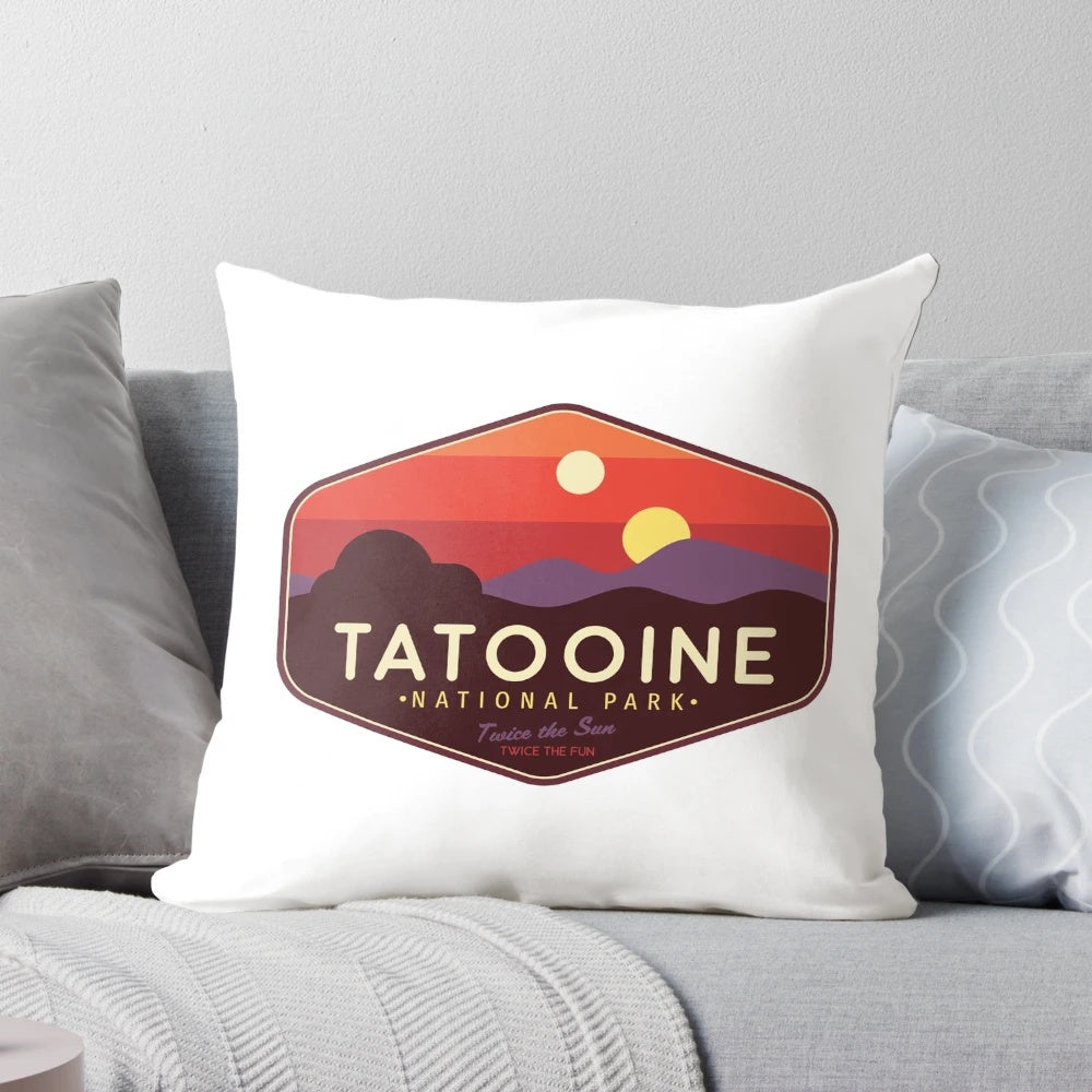 Tatooine Binary Sunset Pillow featuring the iconic Tatooine landscape from the Star Wars universe