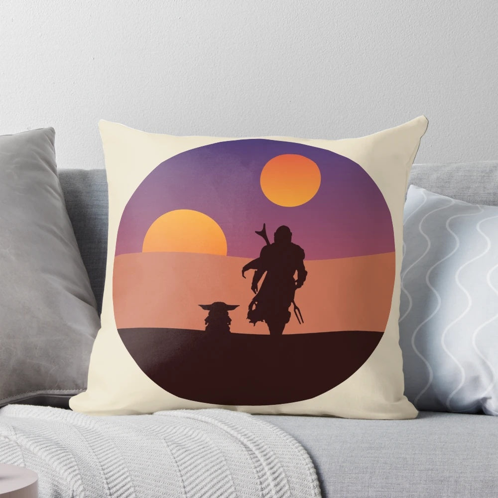 Tatooine-inspired desert silhouette design on a soft, comfortable pillow