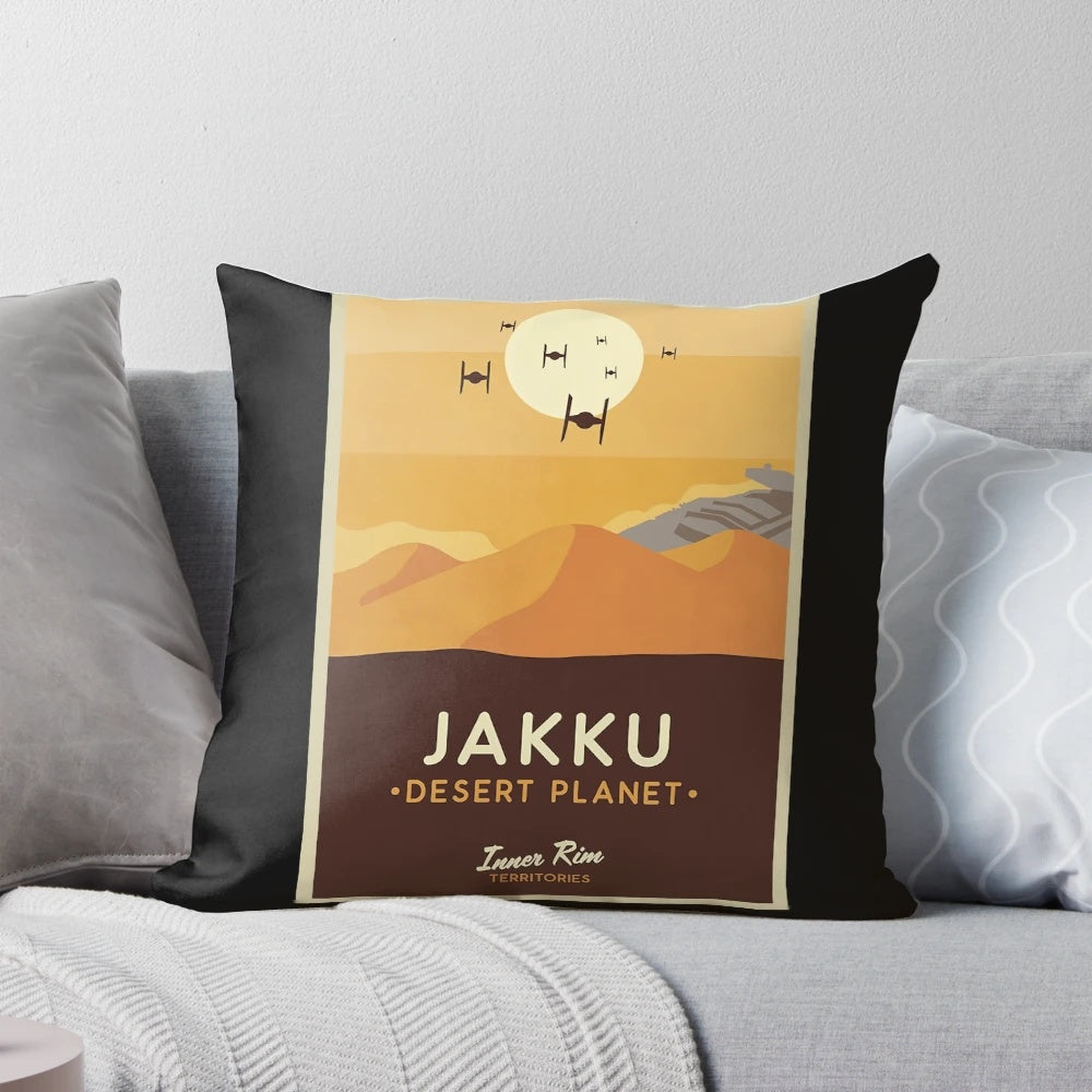 A cozy pillow featuring the desert planet Tatooine from the Star Wars galaxy.