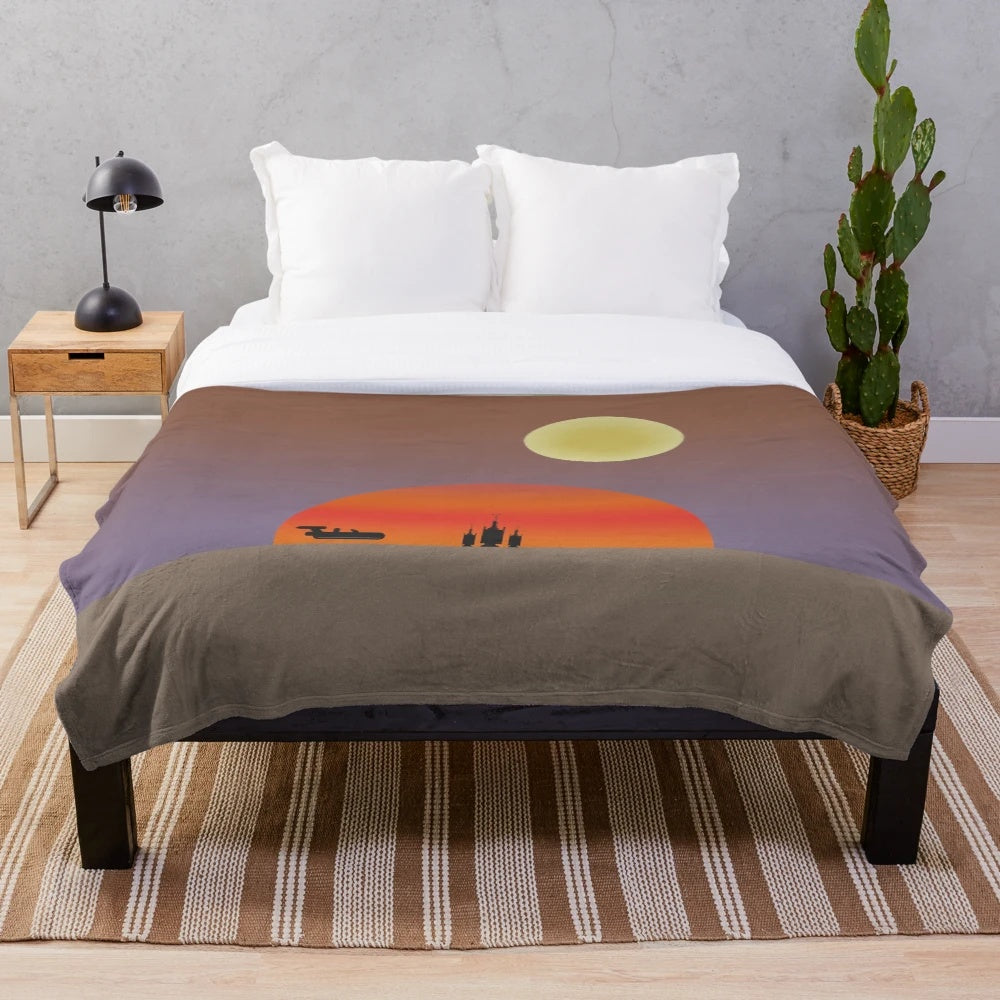 Tatooine Sunset inspired plush blanket with Star Wars-themed vector art design
