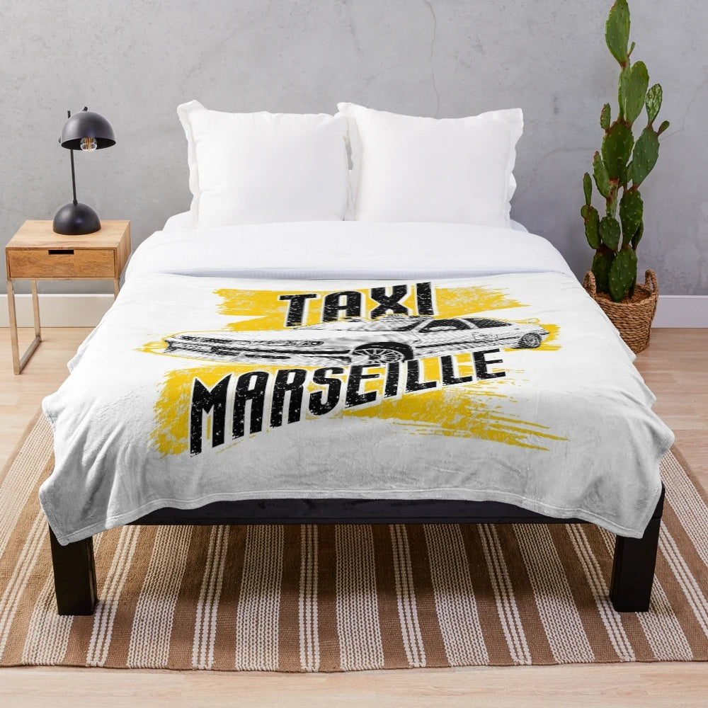 Plush blanket with Peugeot 406 taxi from the movie Taxi Driver, Marseille, France