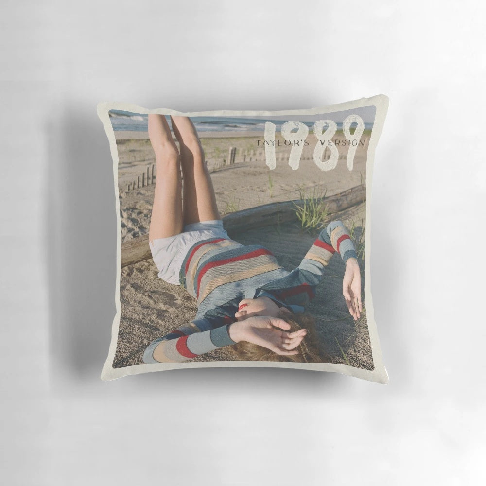 Stylish pillow featuring the silhouette of girls in a red color scheme, inspired by Taylor Swift's 1989 album and aesthetic.