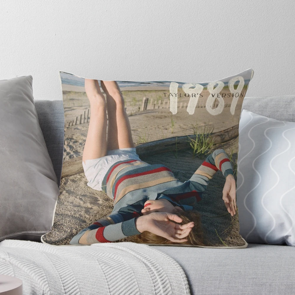 Stylish pillow featuring the silhouette of girls in a red color scheme, inspired by Taylor Swift's 1989 album and aesthetic.