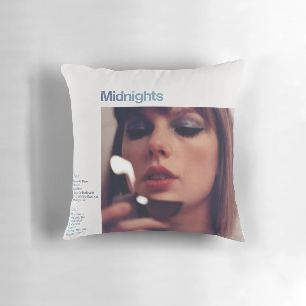A soft and cozy pillow cover featuring the artwork from Taylor Swift's latest album "Midnight".