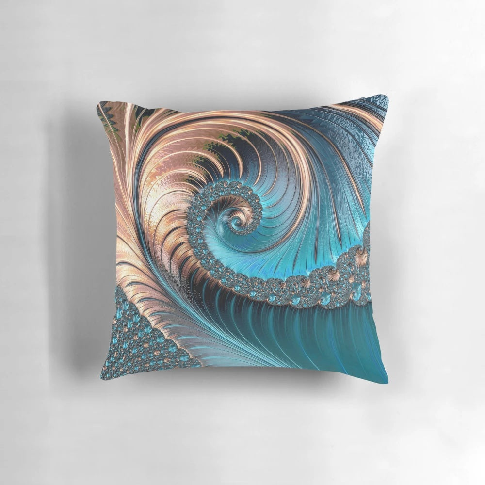 Teal and copper fractal geometric decorative pillow