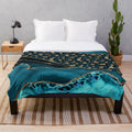Teal and gold leopard agate plush blanket