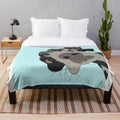 Teal plush blanket with a detailed Great Dane dog portrait