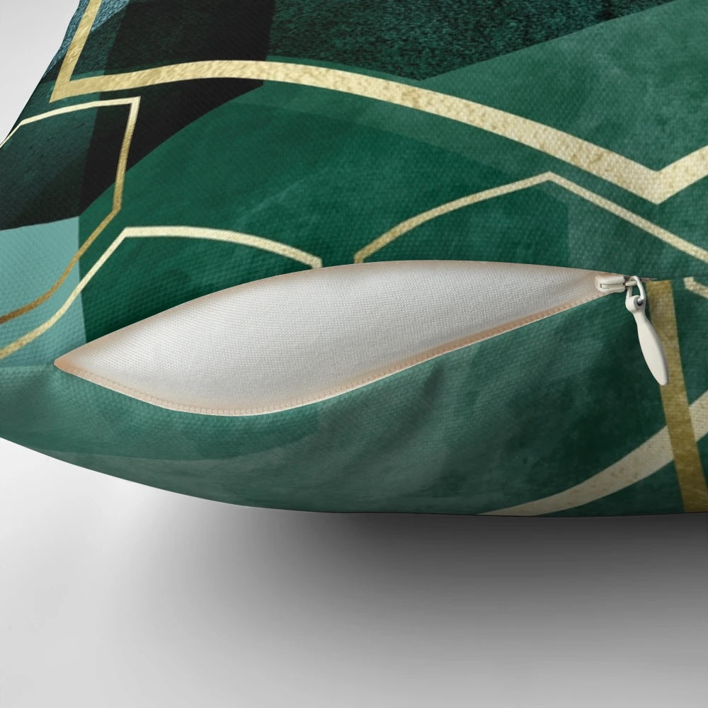 Teal green geometric patterned decorative throw pillow