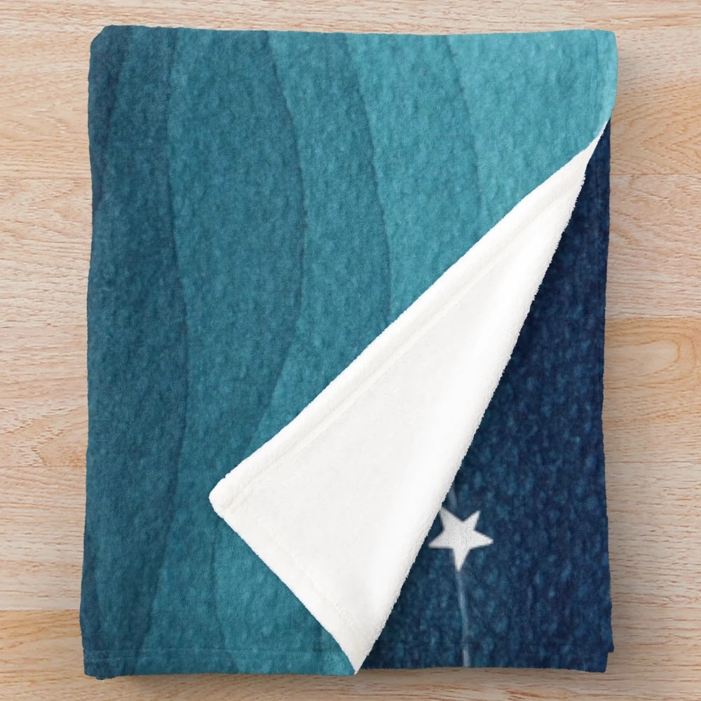 Teal ocean plush blanket with a watercolor garland of stars