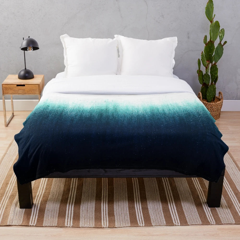 Teal ombre plush blanket
