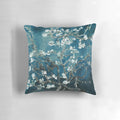 Teal pillow featuring the iconic Van Gogh Almond Blossoms impressionist floral design