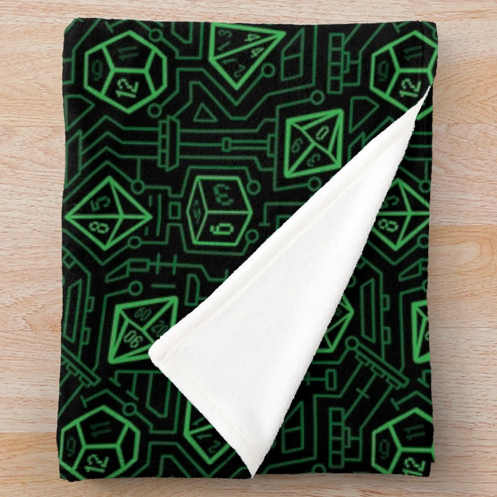 Tech D20 Pattern Plush Blanket for Gamers and Enthusiasts