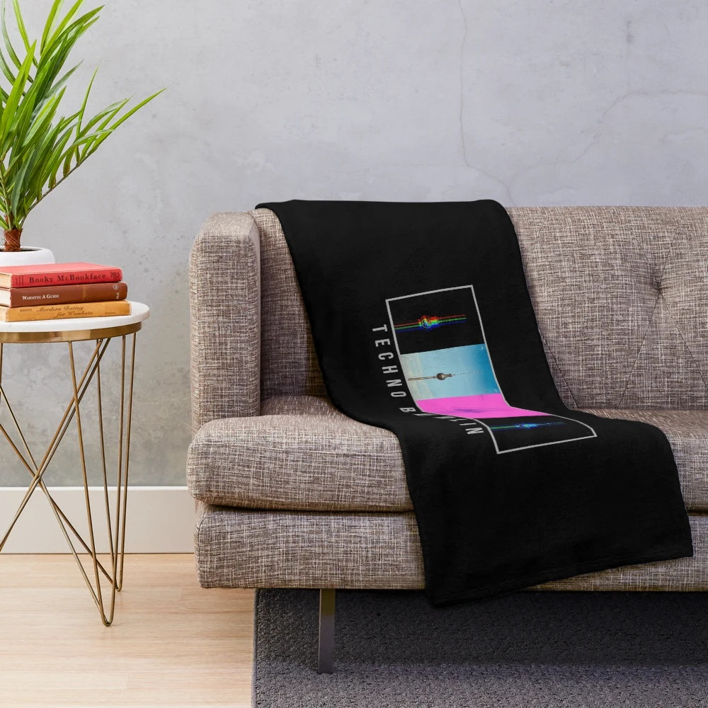 Techno inspired plush blanket featuring the iconic Berliner Fernsehturm TV Tower in Berlin, Germany