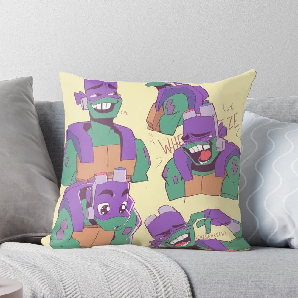 Teenage Mutant Ninja Turtles (TMNT) Pillow featuring the four brothers: Michelangelo, Raphael, Leonardo, and Donatello