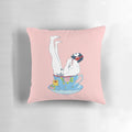 A soft, plush pillow featuring a stylish, bearded male figure holding a cup of tea, perfect for adding a touch of queer art to your home.
