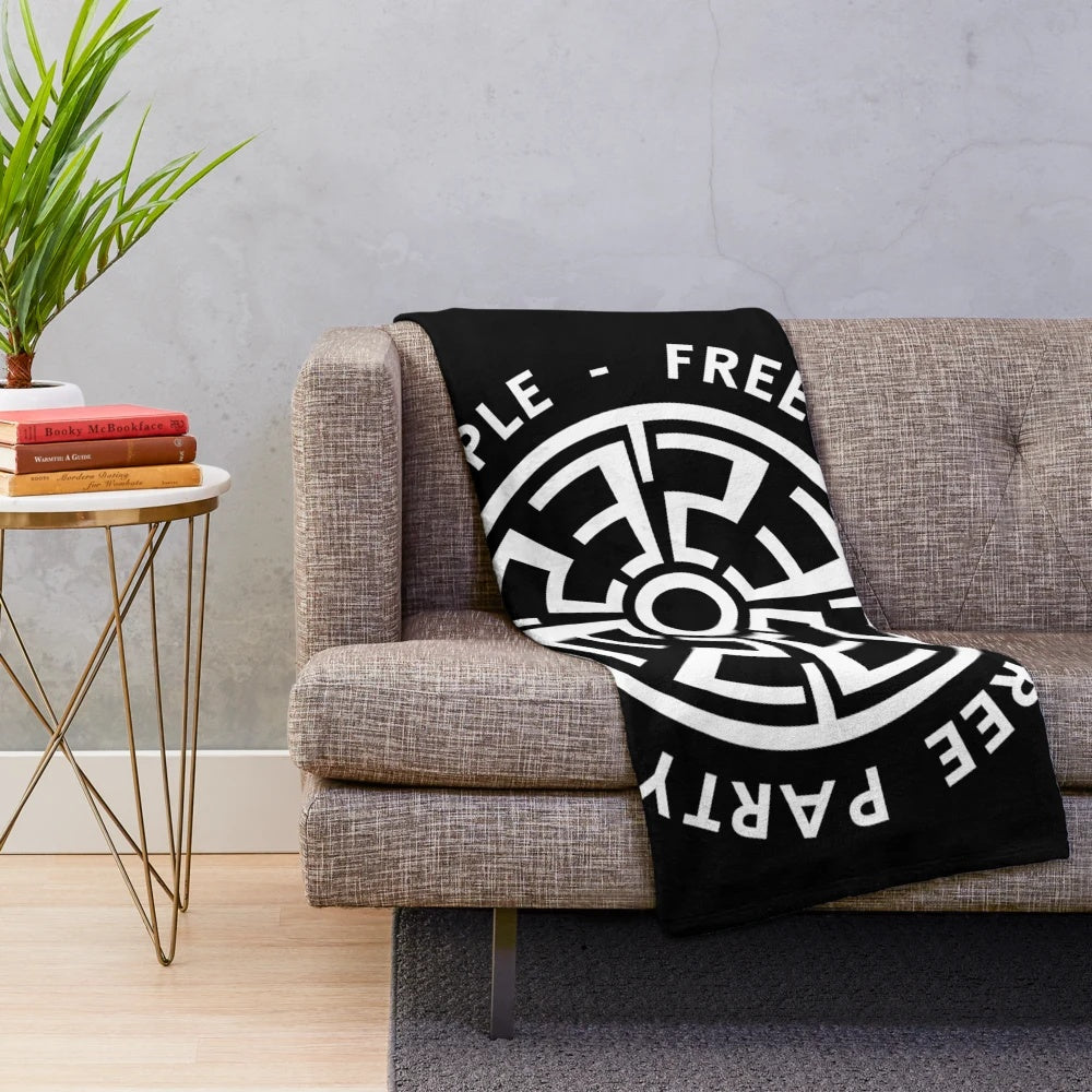 Tekno party plush blanket with tribal, acid, and sound system graphics
