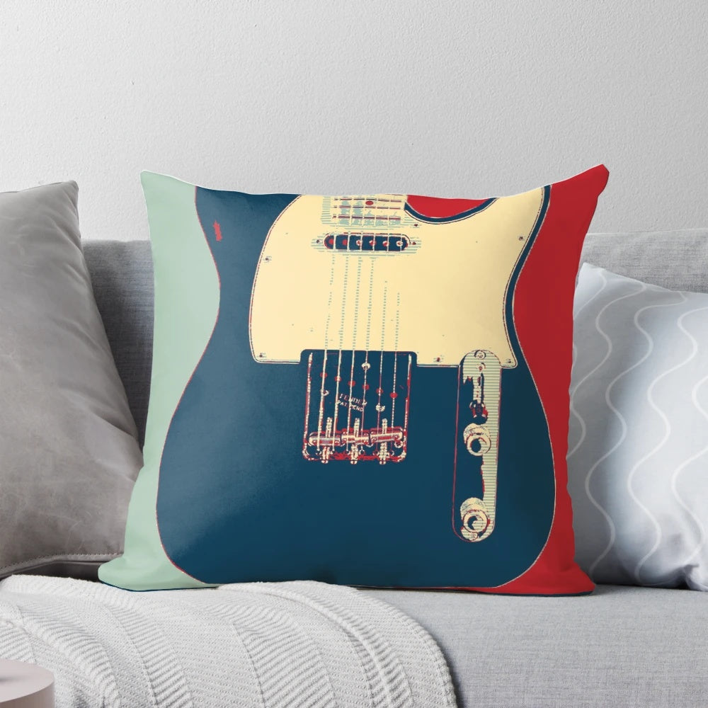 Telecaster electric guitar in a poster style design on a decorative pillow