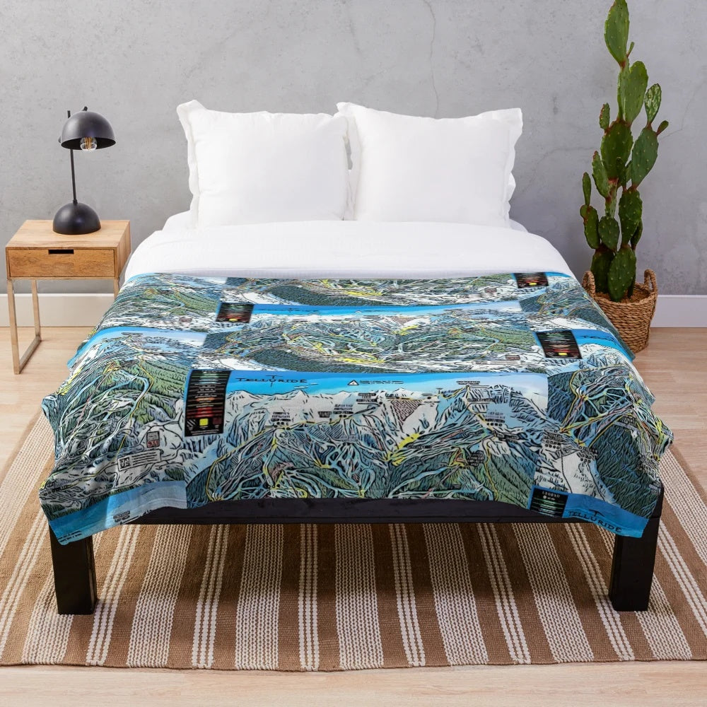 Telluride trail map plush blanket featuring ski resort landmarks