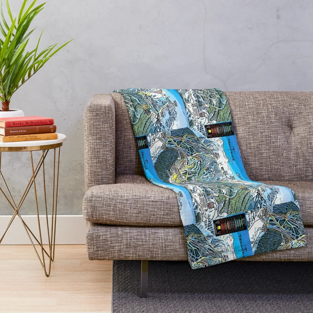 Telluride trail map plush blanket featuring ski resort landmarks
