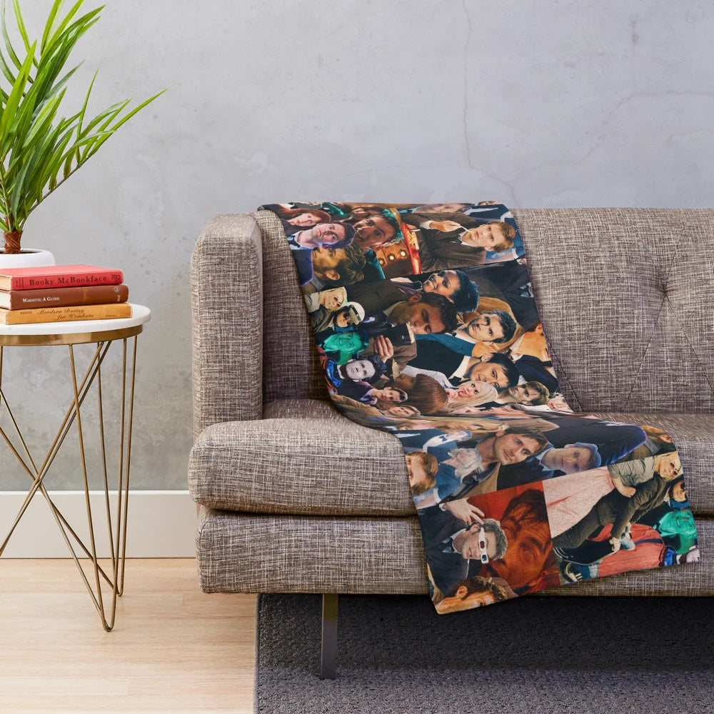 Tenth Doctor plush blanket with collage of characters