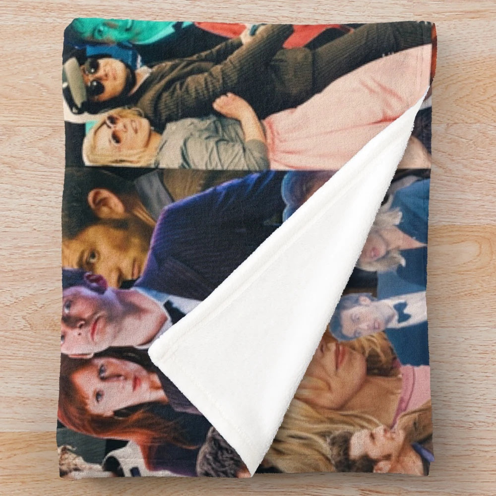 Tenth Doctor plush blanket with collage of characters