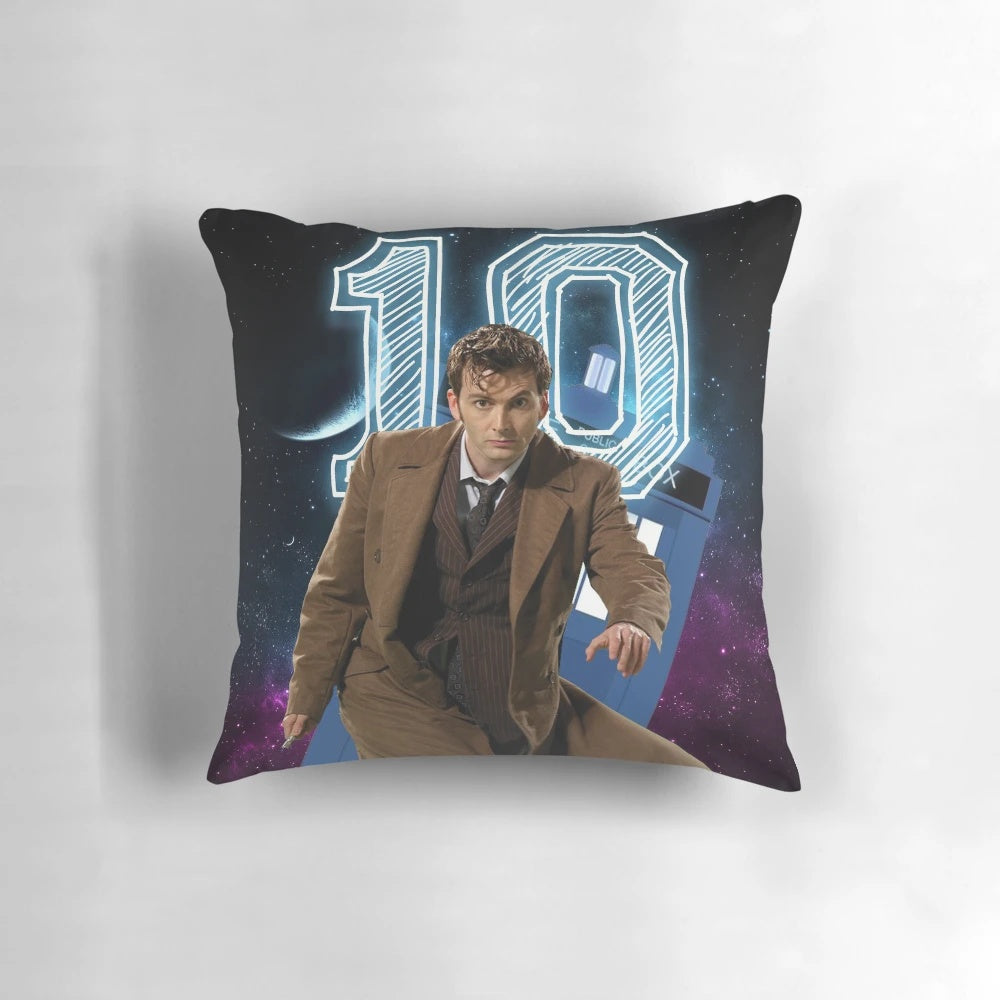 A comfortable pillow featuring the Tenth Doctor from the popular British sci-fi series Doctor Who.
