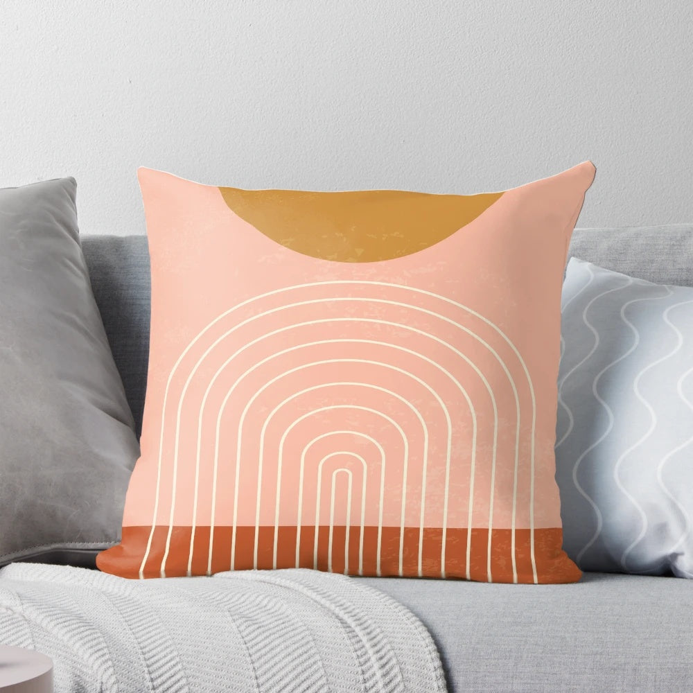 Terracotta mid-century inspired arch pillow with neutral, minimalist design