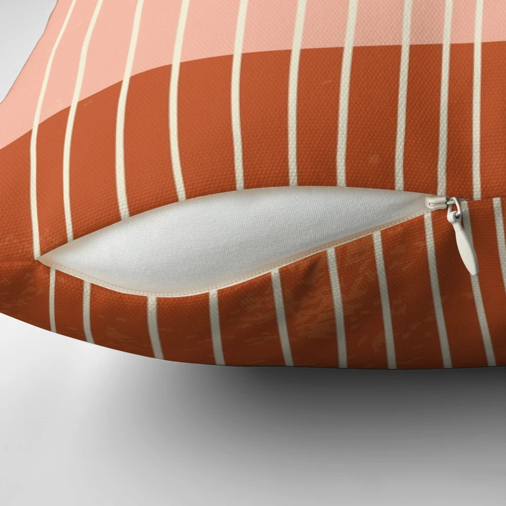 Terracotta mid-century inspired arch pillow with neutral, minimalist design