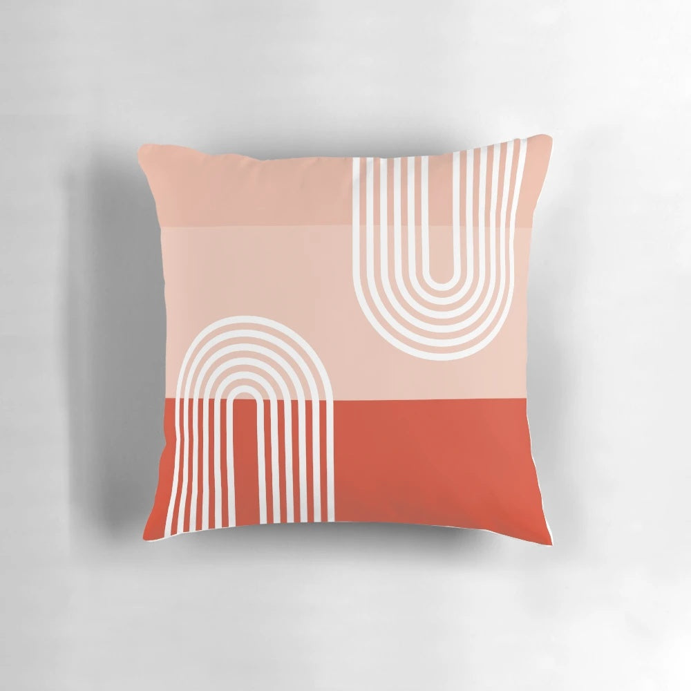 Terracotta pastel colored pillow with subtle graphic design, perfect for modern, boho-inspired home decor