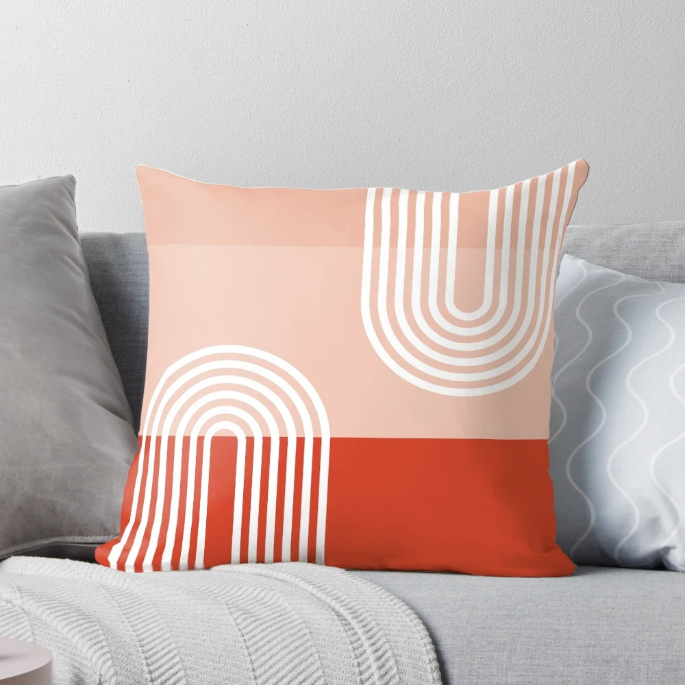 Terracotta pastel colored pillow with subtle graphic design, perfect for modern, boho-inspired home decor