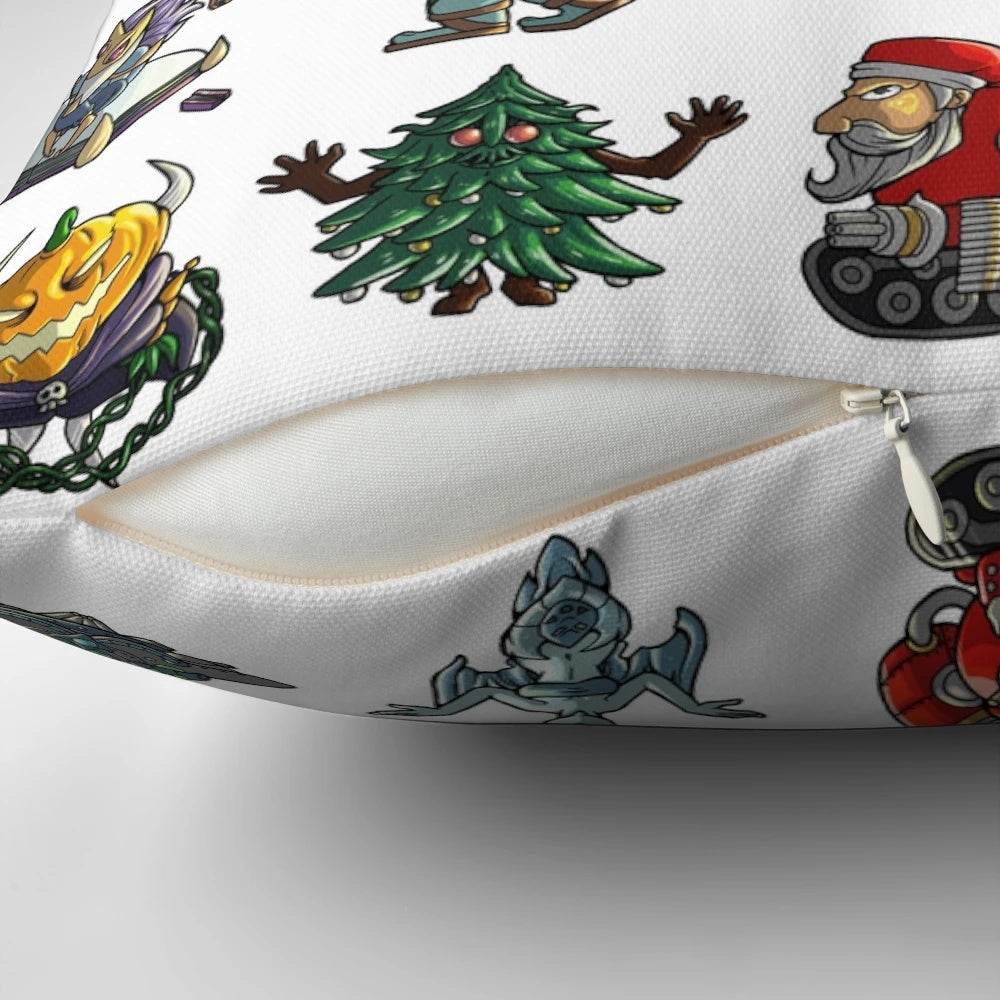 Terraria Boss Pillow featuring the game's iconic bosses like slime, eye, worm, bee queen, moon lord, and fishron.