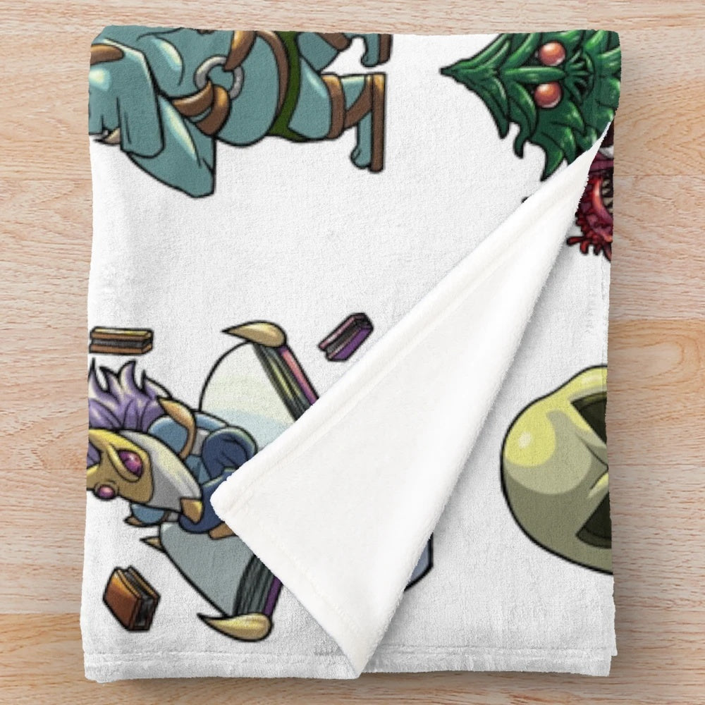Terraria-inspired plush blanket with various game bosses