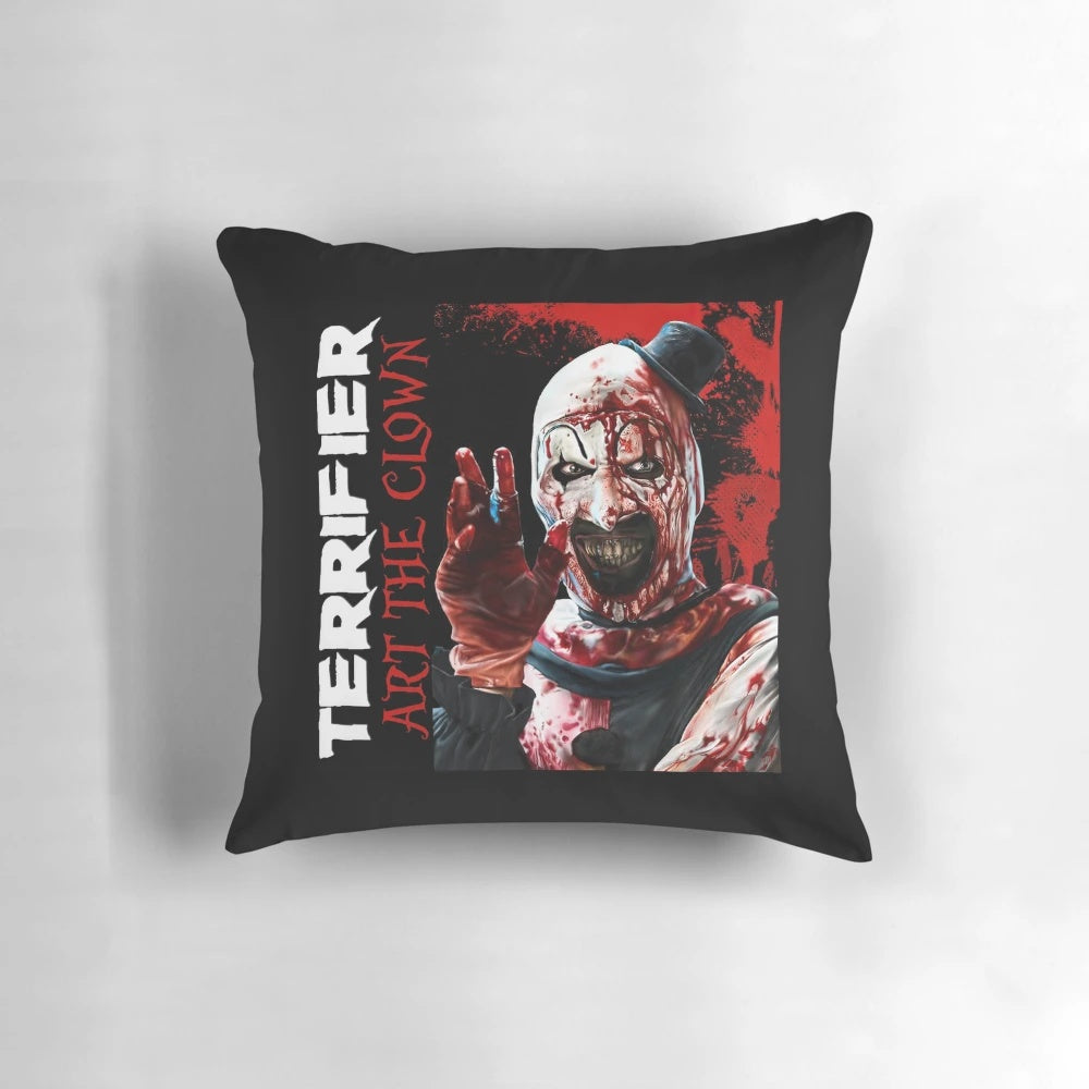 Terrifying Art the Clown Halloween horror-themed throw pillow