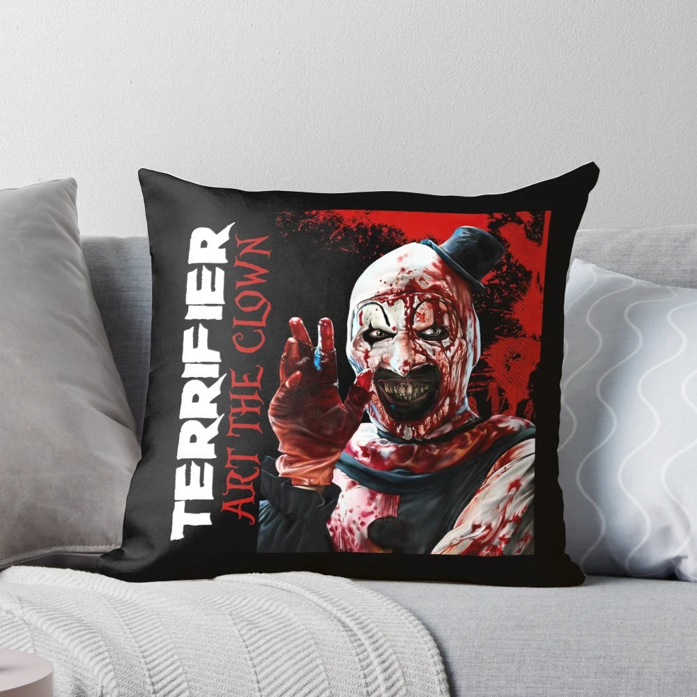 Terrifying Art the Clown Halloween horror-themed throw pillow