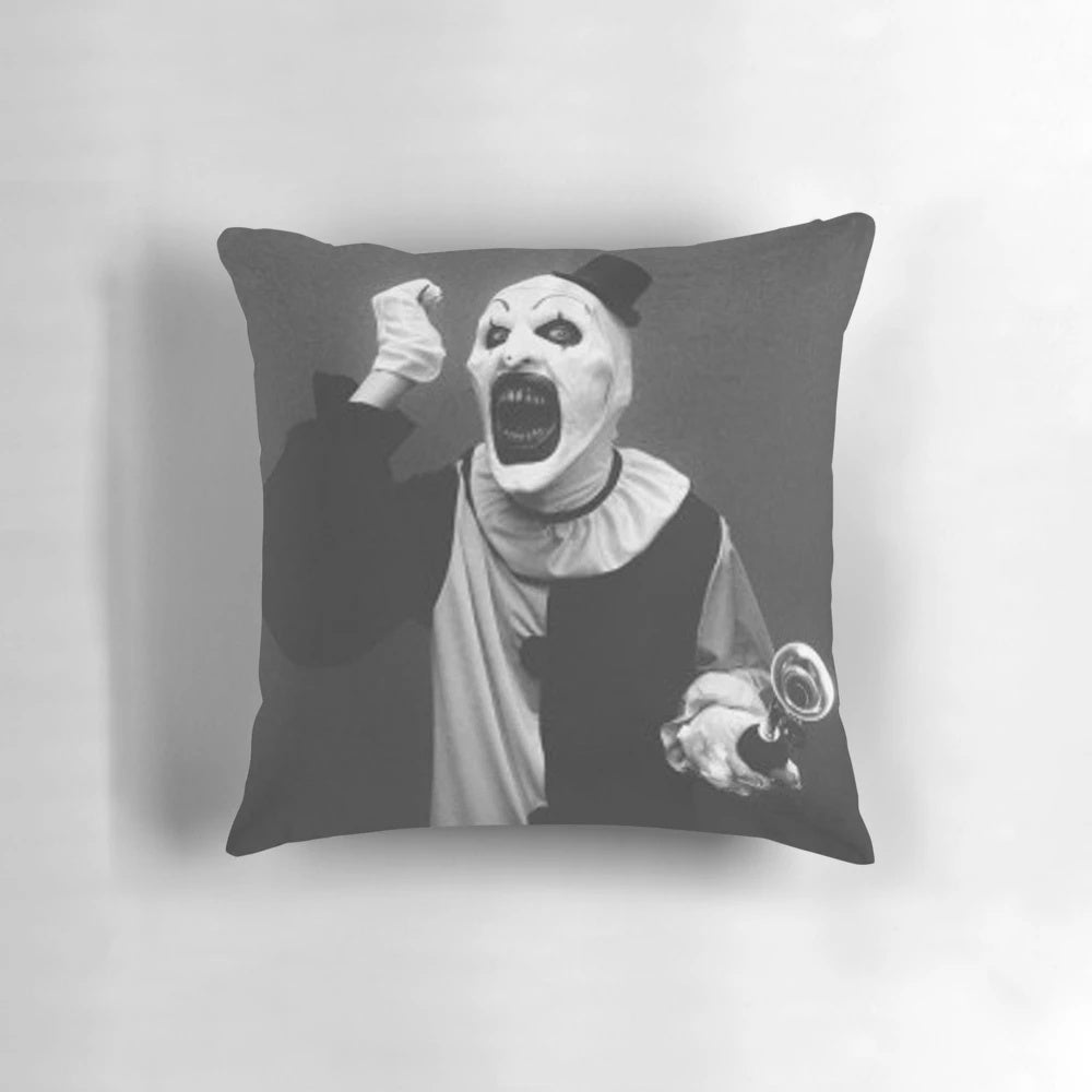 Terrifying Art the Clown horror-themed decorative pillow