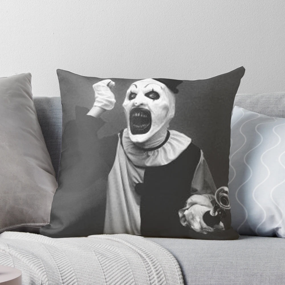 Terrifying Art the Clown horror-themed decorative pillow