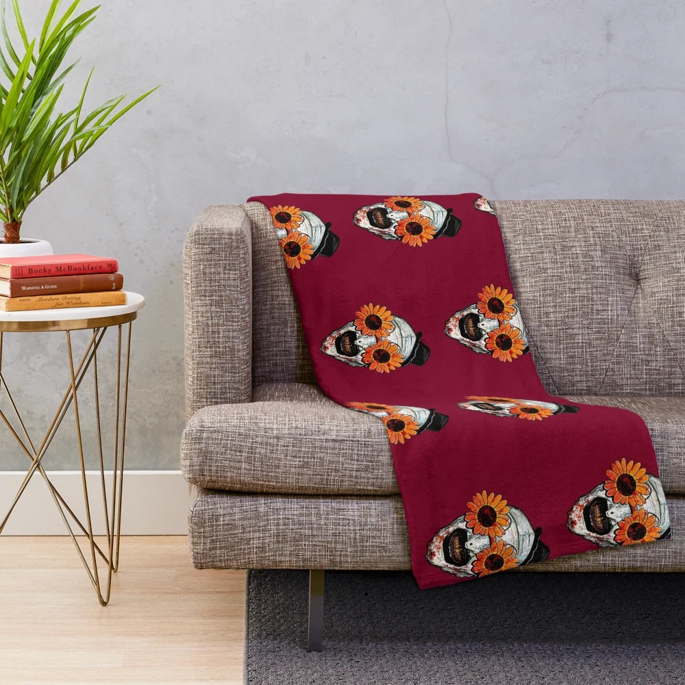 Terrifying Art the Clown from Terrifier 2 on a plush sunflower sunglasses blanket