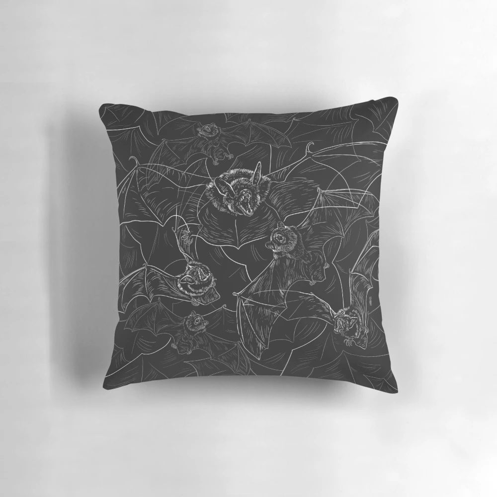 Frightening black bat pillow with angry, attacking design for spooky home decor