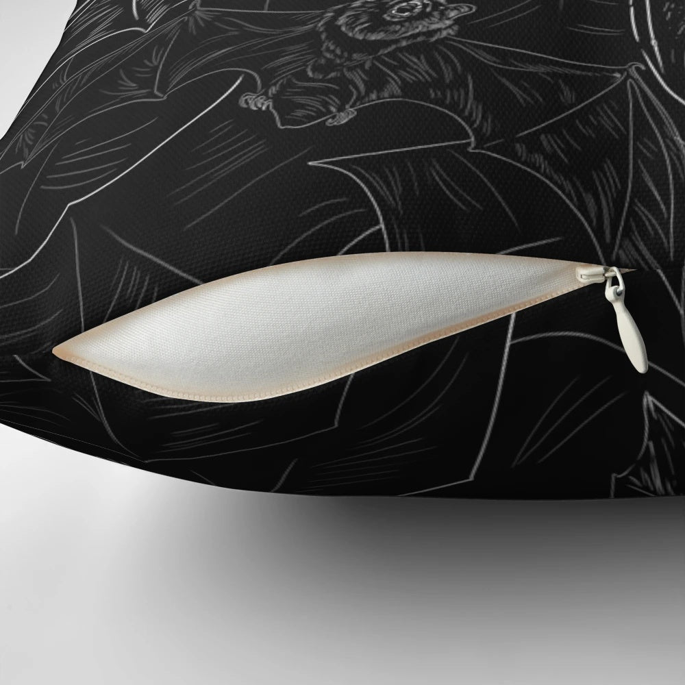 Frightening black bat pillow with angry, attacking design for spooky home decor