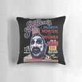 Creepy "Captain Spaulding's Museum of Monsters and Madmen" horror-themed decorative pillow