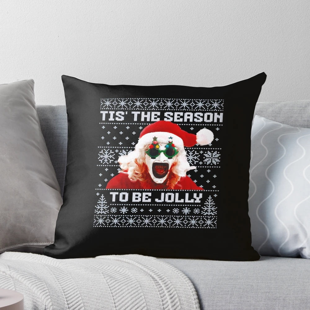 Terrifying clown horror pillow with Christmas and holiday theme