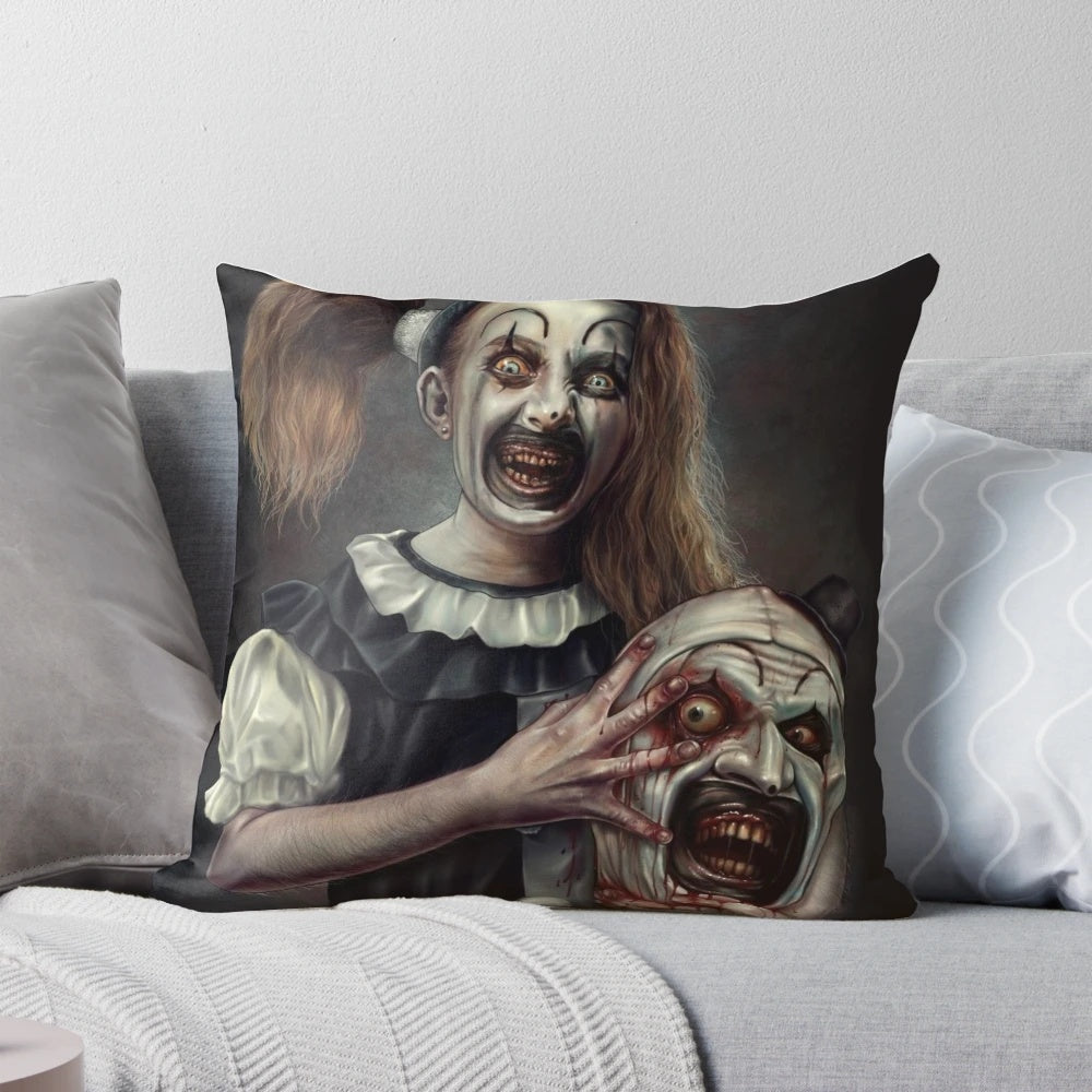 Creepy and captivating pillow featuring the iconic 'Little Pale Girl' from the hit horror movie 'Terrifier 2'