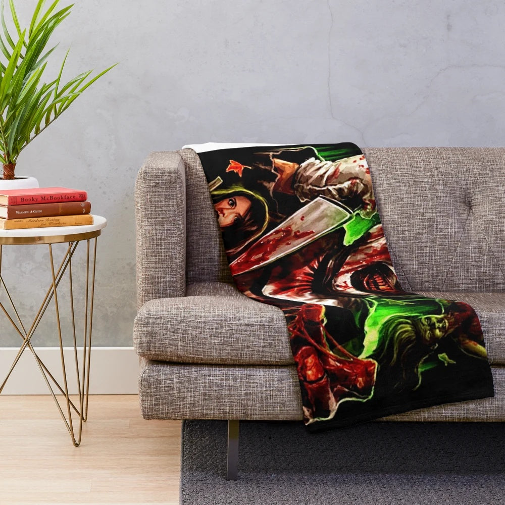 Terrifier movie-inspired plush blanket featuring the iconic clown character